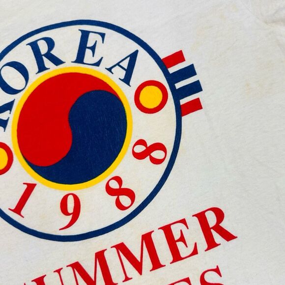 Vintage Fruit of the Loom 1988 Summer Games Korea Crew Neck Tee - Size Medium - Picture 10 of 11